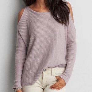 American Eagle Soft & Sexy Cold Shoulder Long-Sleeve Waffle Knit Top